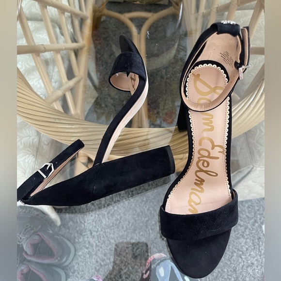 Sam Elderman like new black suede open toe, chunky heels, size 7.5. - Picture 7 of 12